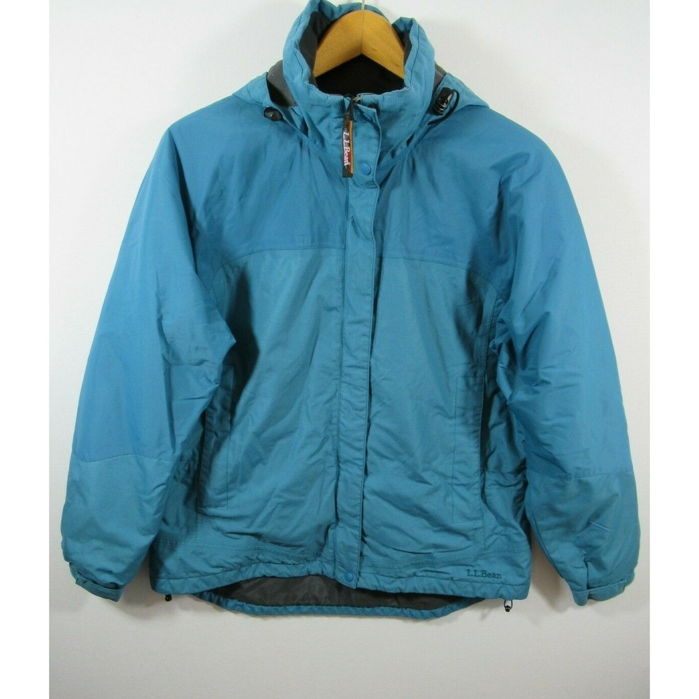LL Bean Insulated Nylon Jacket Women Medium Teal Hooded Full Zip